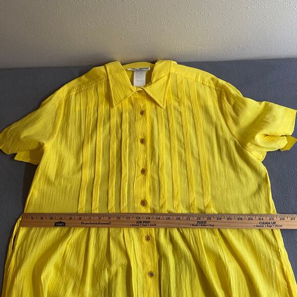 Vtg 80s 90s Two Potato Button Down Tie Back Short Sleeve Maxi Dress XL Yellow - Picture 13 of 16
